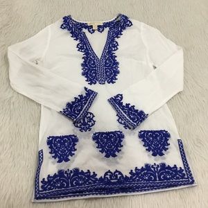 Michael Michael kors women’s white embroidered blue floral tunic top size small